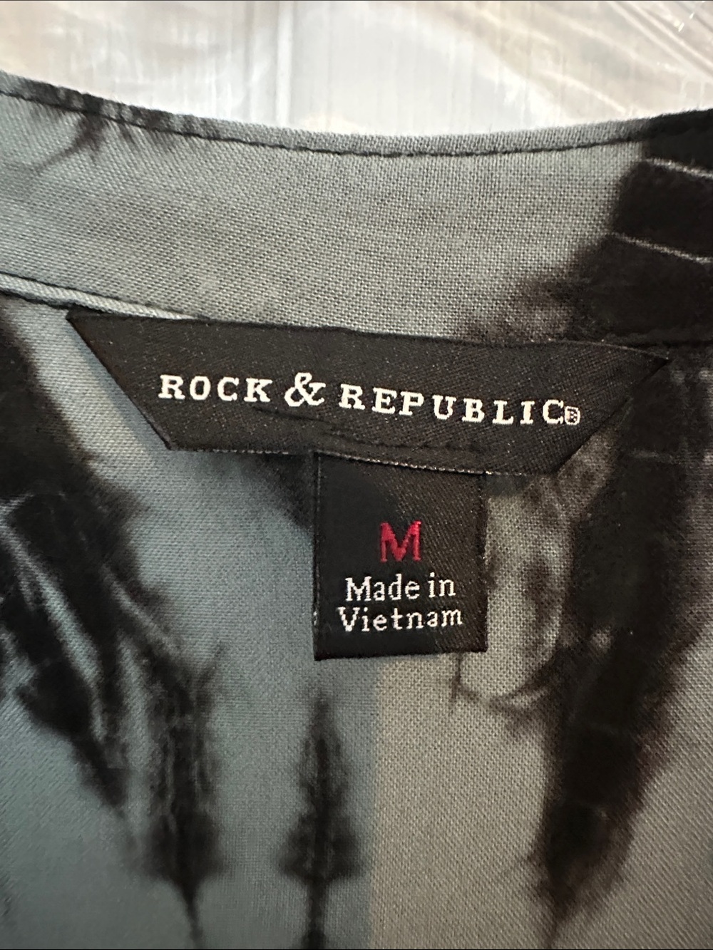 Rock N Republic Shibori Tie-Dye lace Up Women’s Shirt - Black on Light Teal Sz:M - Picture 7 of 7